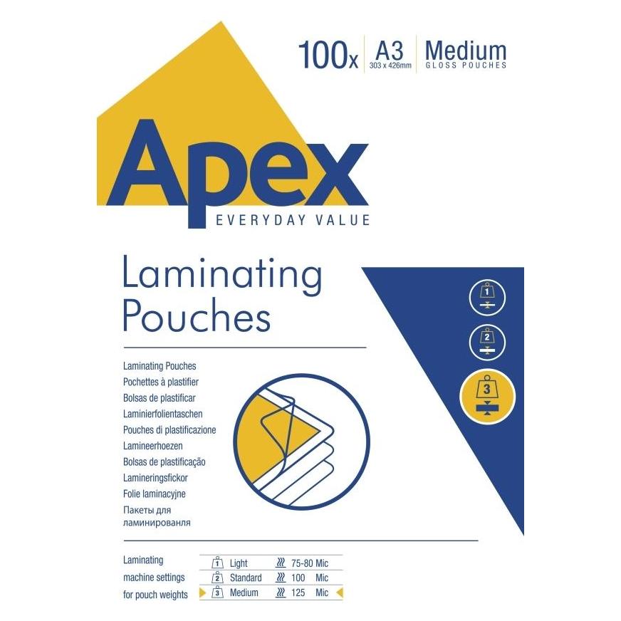 Fellowes Apex Laminierfolie Med Duty (A3, 100 Stk., 125 µm) (6003401)
