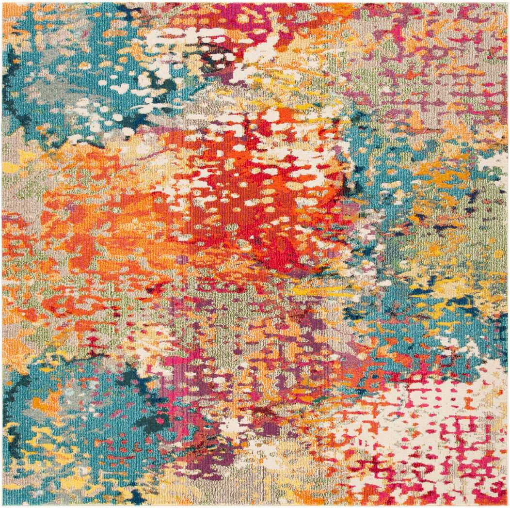Mistana Minogue Abstract Area Rug Ivory/Orange/Blue Square 152 cm