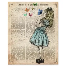 POSTER Alice Mit Schmetterlingen A4 Schwarzer Rahmen