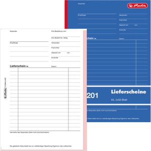 Herlitz Lieferscheinbuch 201, A5, 1 Blatt Blaupapier, 2 x 50 Blatt