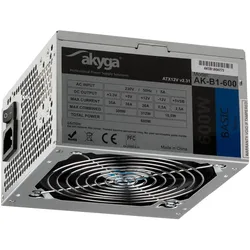 Akyga Basic ATX Power Supply 600W AK-B1-600 Fan12cm P4 3xSATA PCI-E (600 W), PC Netzteil, Grau