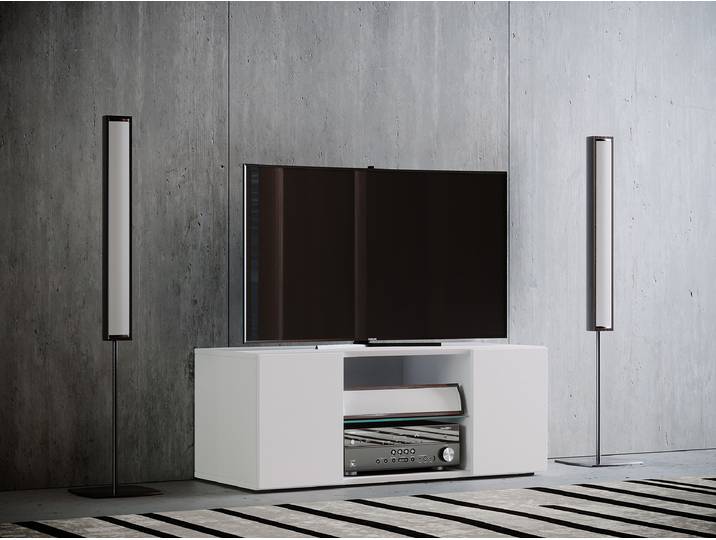 TV-Lowboard Lowina Einscheibensicherheitsglas / Spanplatte, beschichtet Weiß/Weiß 95cm