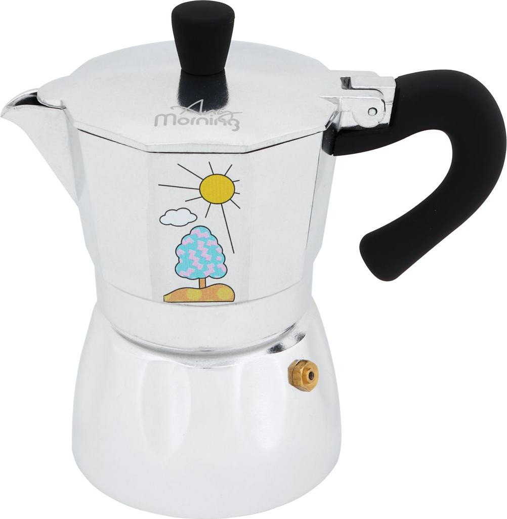 Any Morning Mokapot Italiaanse koffiezetter, 3 kopjes, 120 ml, zilver-zwart