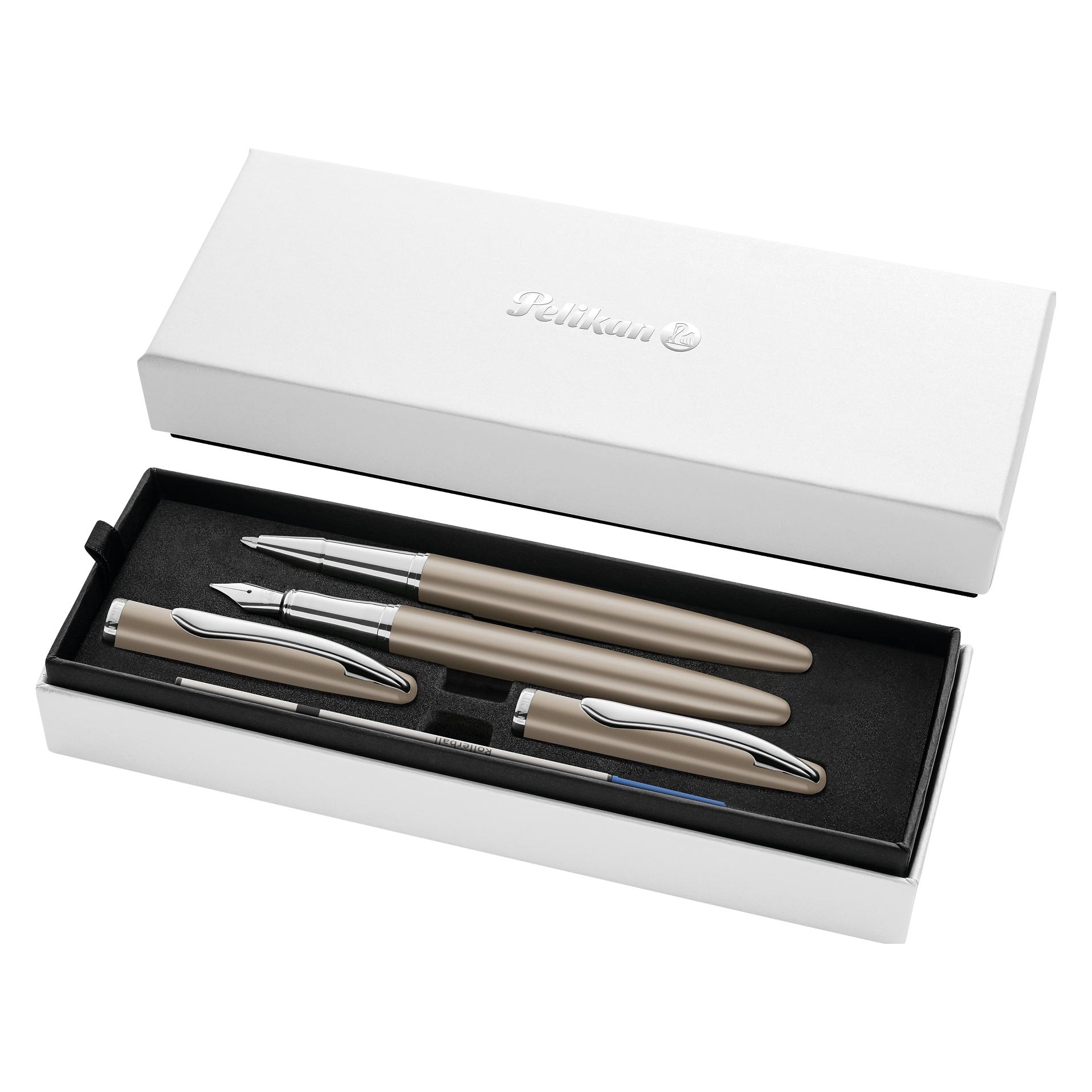 Pelikan Tintenroller Füllhalter & Roller Jazz Noble Elegance im Set, Taupe (2x) (826976)
