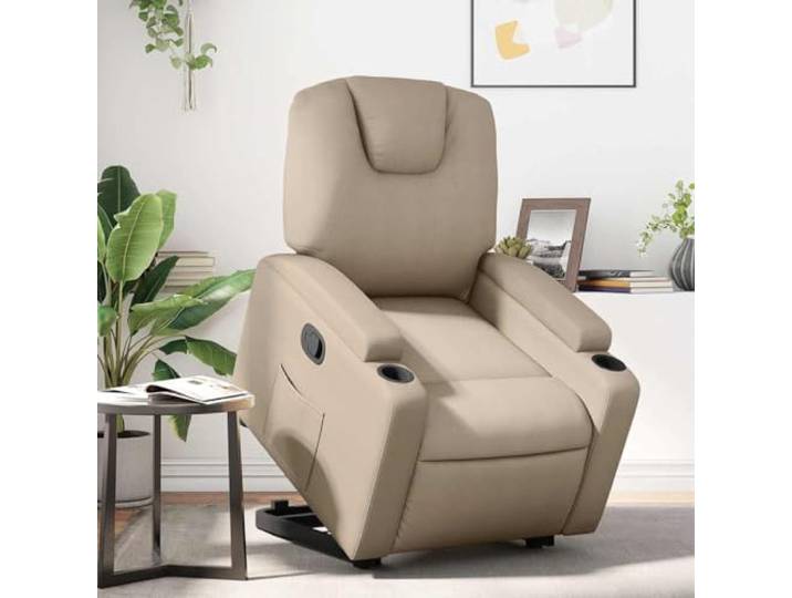 NLQMSU Liegesessel Cappuccino, Kunstleder, elektrisch Elektromotor zum Aufstehen, manuelle Neigung 135 Grad, schmutzabweisendes Kunstleder, 2 Getränkehalter, Tasche