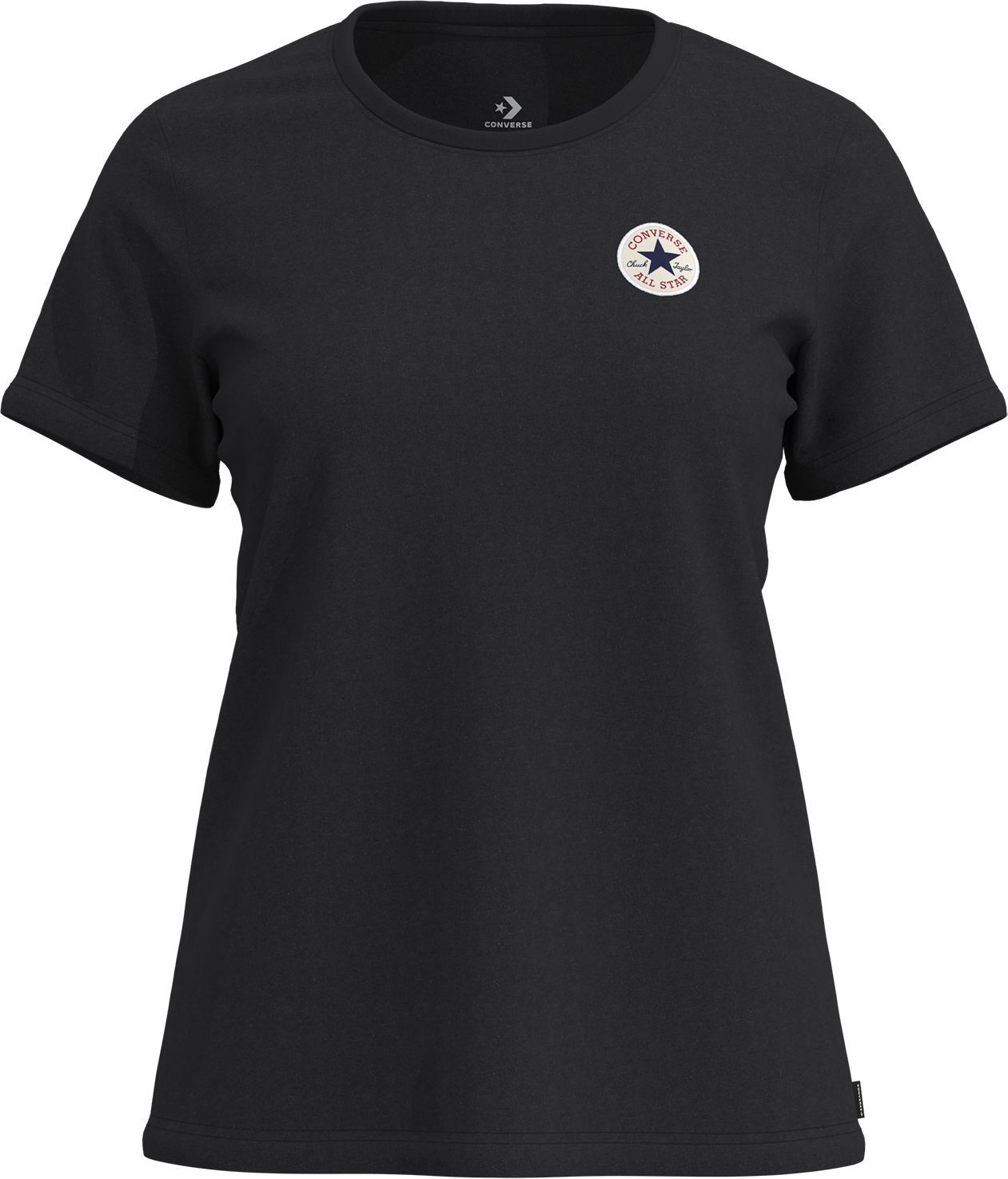 T-Shirt CONVERSE "CORE CHUCK PATCH TEE", Damen, Gr. S, converse schwarz, Obermaterial: 62% Baumwolle, 33% Polyester, 5% Elasthan, Shirts T-Shirt converse schwarz S
