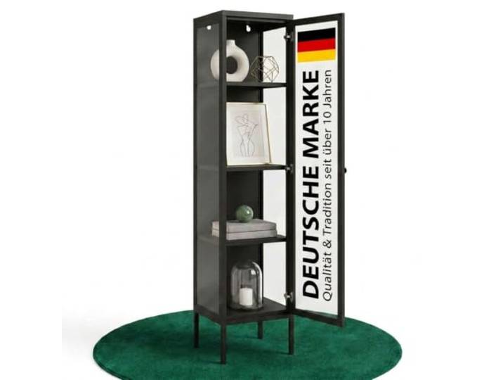 Mein-Regal Coemo Vitrine Glasgow, Schwarz, Industrial Look, 40x40x170 cm Glasvitrine aus Metall, Möbel für Wohnzimmer, Büro, Esszimmer mit Glastüren schmaler Schrank mit Glaswänden