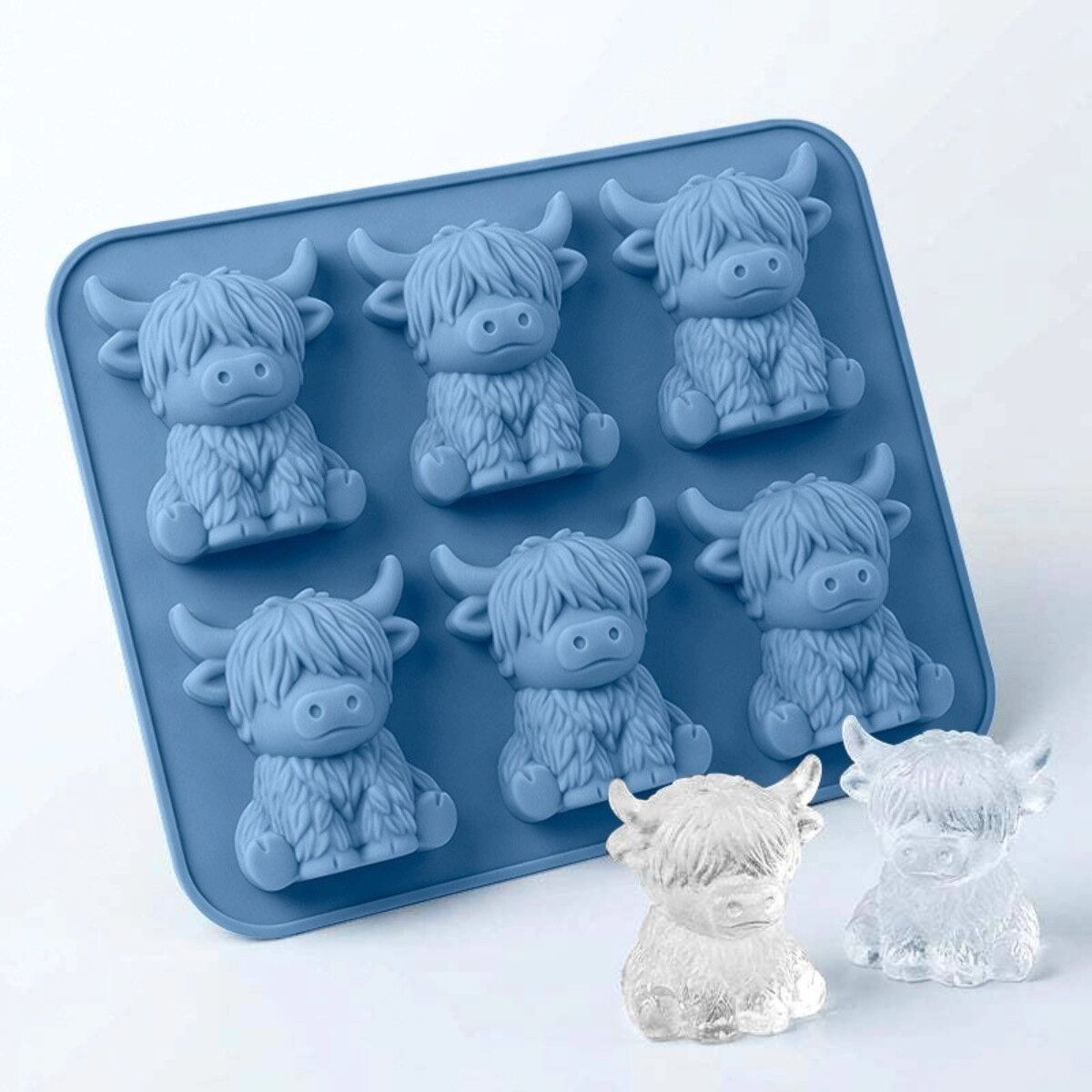 INF Lot de 2 Moules à Glaçons Vache Highland en Silicone - 6 Cavités 3D, Multicolore, Réutilisable, Brevet d'apparence UE Bleu