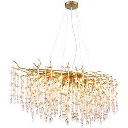 Hängelampe Deckenleuchte Esszimmerleuchte Luster Kronleuchter Glas Kristalloptik Gold Metall L 120 cm