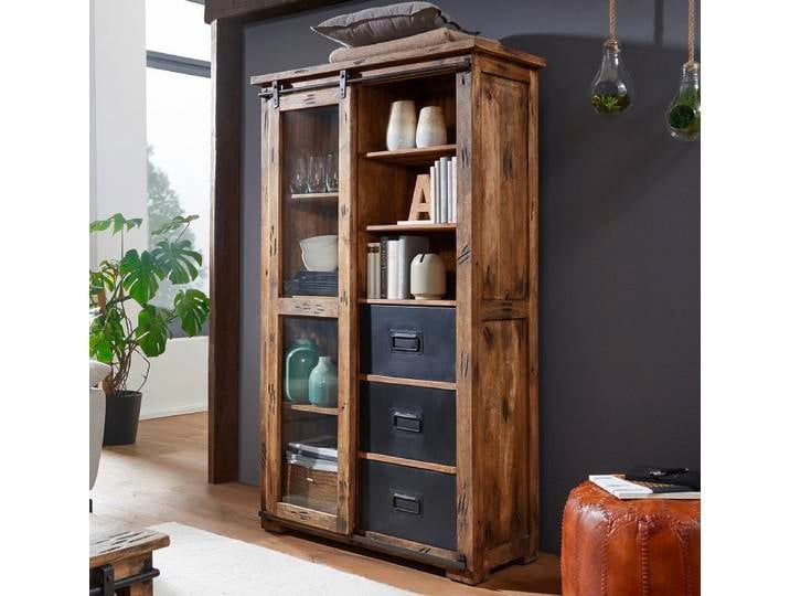 Vitrine 100x175cm 'Railroad' Mango Holz & Eisen