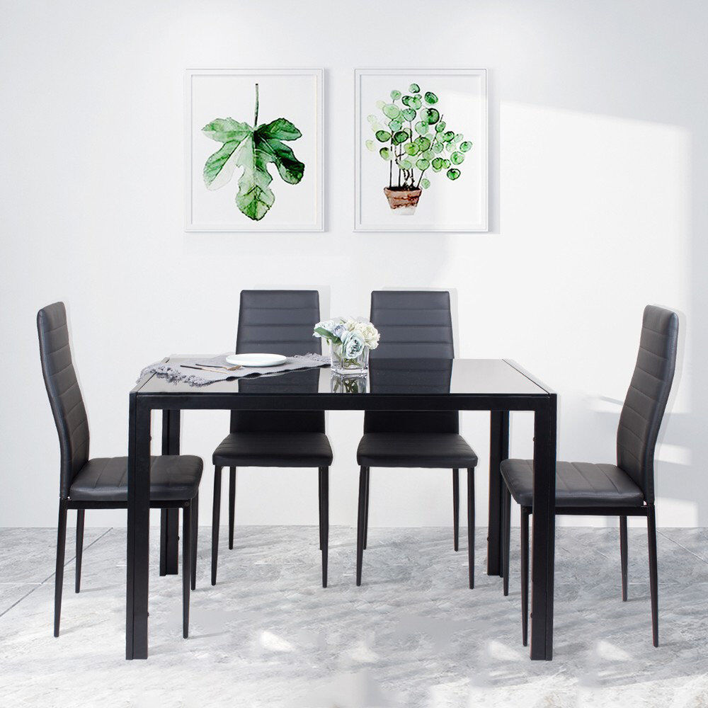 Metro Rakestraw 4 -Person Glass Dining Set Black/Black 4