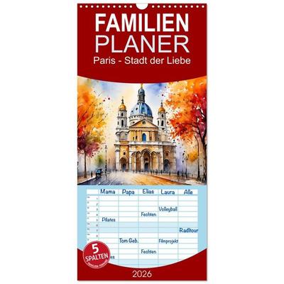 Familienplaner 2026 - Paris - Stadt der Liebe mit 5 Spalten (Wandkalender, 21 x 45 cm) CALVENDO
