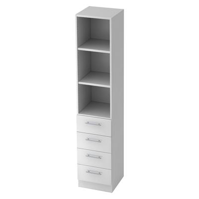 bümö office Aktenschrank Regal mit Schubladen, Büroschrank schmal - 40cm breit in weiß - Aktenregal & Schubladenschrank mit Relinggriffen, Büro Möbel
