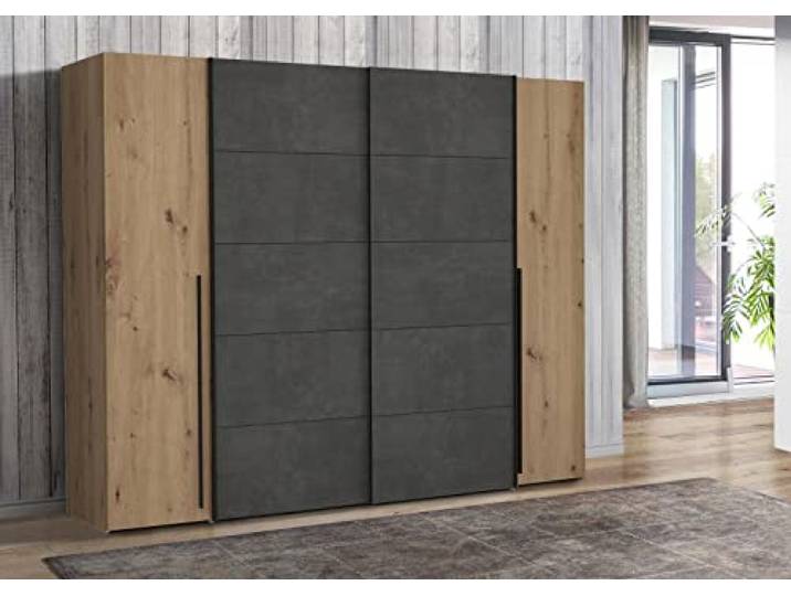 möbelando Kleiderschrank Schlafzimmerschrank Klamottenschrank Schrank Nadiya I Artisan Eiche/Betonoptik dunkelgrau