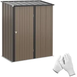 OKWISH Metall-Gartenhaus aus Stahl Braun 161,5x94,5x183/196 cm mit Pultdach, wasserabweisend und abschließbarer Tür