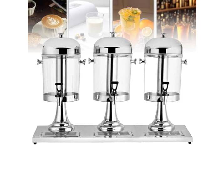 DECAKE Saftspender, 24 l Getränkespender aus Edelstahl und Glas mit DREI Köpfen für den gewerblichen Gebrauch, ideal für Frühstücksbuffets und Hotels