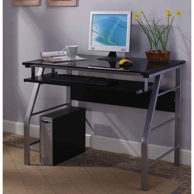 InRoom Designs InRoom Desgins Modern Glass Top Computer Desk with Sliding Keyboard Tray, Tempered Glass Laptop Table for Study, Gaming and Work