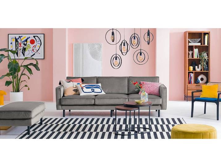 Bigsofa Grau Samt Ravi 237 x 81 x 96cm Glamour