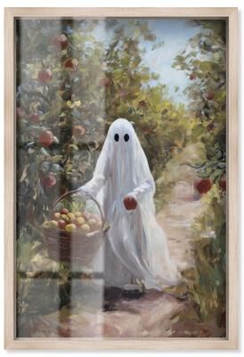 Apple Picking Ghost Halloween Art Decor Shadowbox Print by Art Remedy