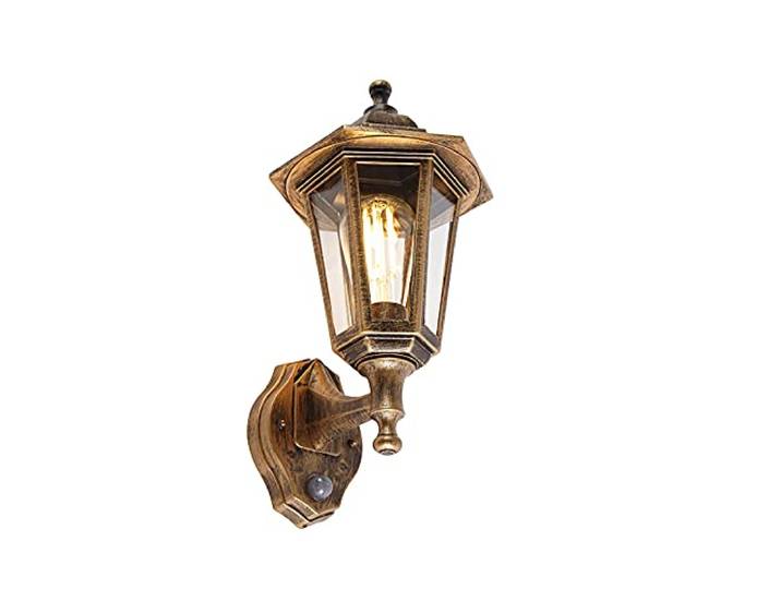 Qazqa new haven - Applique murale avec détecteur - 1 lumière - L 171 mm - Doré/Laiton - Classique/Antique - éclairage extérieur - Garage/cellier
