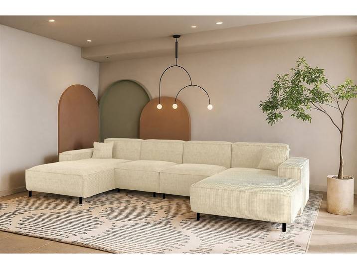 Fun Möbel Wohnlandschaft Designersofa GLORIA in Stoff, mit 2 Ottomanen, Rundumbezug
