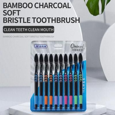 Uplift Essentials Antibacterial Bamboo Charcoal Soft Bristle Toothbrush For Men & Women black
