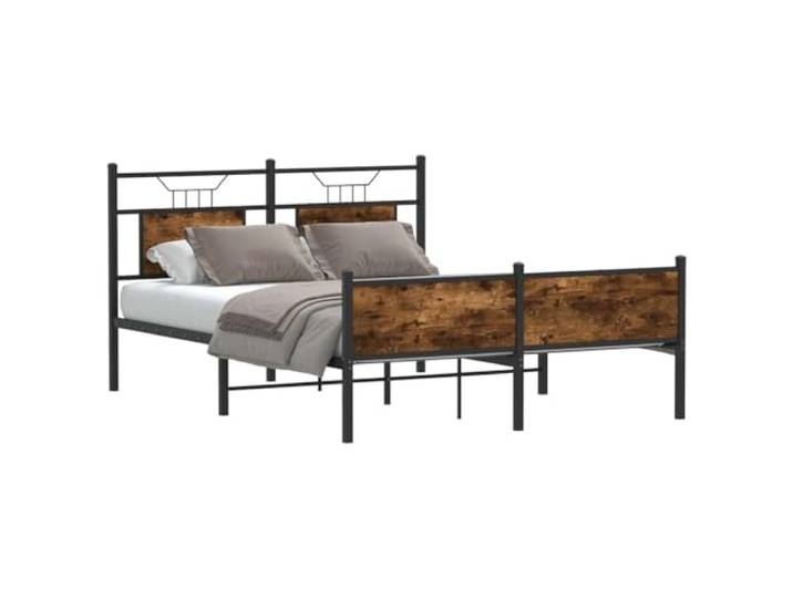 Stahlgestell mit Stauraum Schlafzimmer Bettrahmen 140x190 cm Braun Bettgestell ohne Matratze Räuchereiche 140x190 cm Holzwerkstoff mit Kopfteil Stauraum Metall Lattenrost stabil Schlafzimmer
