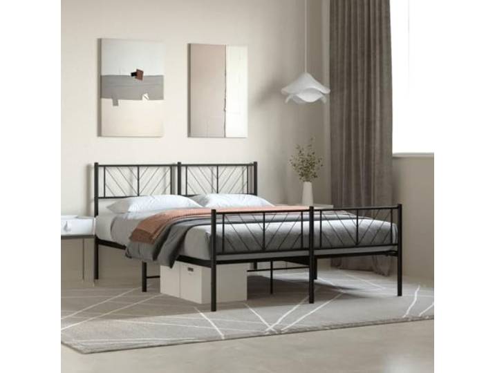 Pulverbeschichteter Stahl Stabil Schlafzimmer Klassisch Metallbett 140x190 Metallbett mit Kopfteil und Fußteil Stahl Schwarz 140x190 cm Bettgestell mit Lattenrost Stabil Schlafzimmer