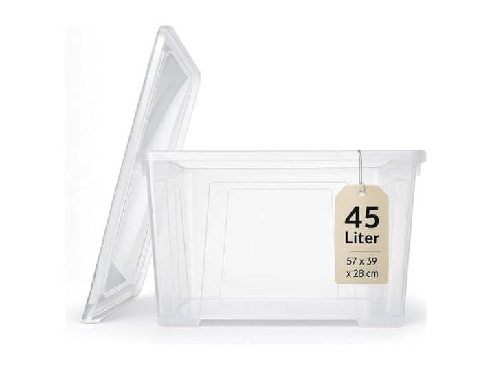 IKEA Samla Boîte de rangement avec couvercle – 45L avec couvercle\, boîtes empilables transparentes – Boîtes de rangement robustes – Grandes boîtes de rangement pour le ménage et le sous-sol - LxPxH