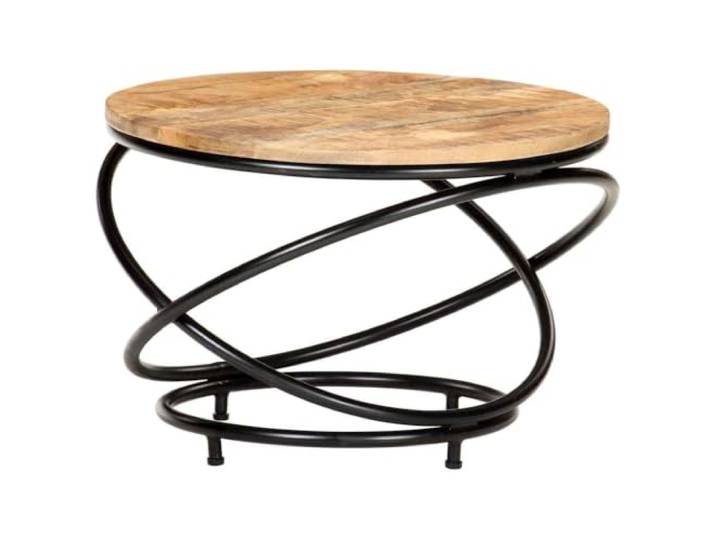 Couchtisch Schwarz 60x60x40 cm aus Rauem Mango-Massivholz mit Eisengestell Raues Mango-Massivholz, schwarzes Eisengestell, 60x60x40 cm, Wohnzimmer, Büro, Deko