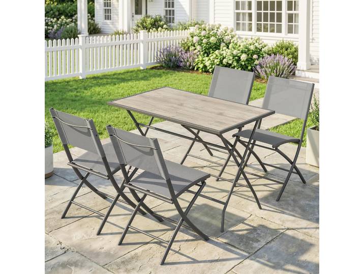 Outsunny Ensemble Jardin Pliable 5P Table + 4 Chaises Aspect Bois