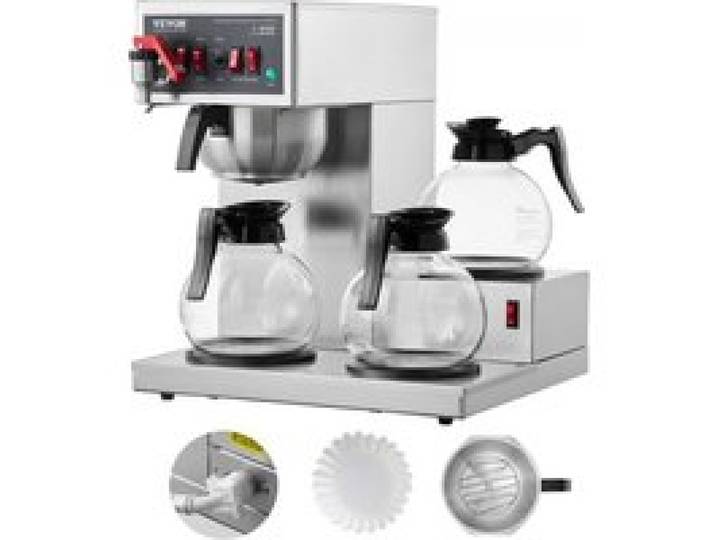 VEVOR Cafetière Filtre Commerciale Capacité 12 Tasses, Machine à Café Filtre Électrique, avec 3 Carafes en Verre et 3 Plaques Chauffantes, en Acier Inoxydable pour Restaurant, Bureau, Café, Maison