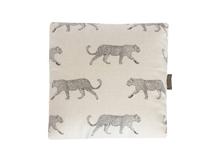 Coussin en coton blanc motif tigre noir