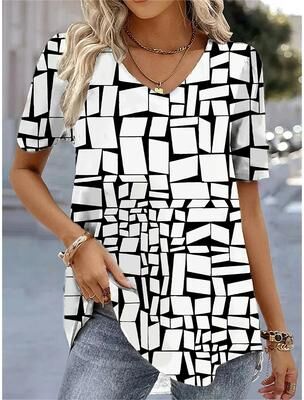 Lush Living Finds Funny Striped V Neck Womens T Shirt Loose Fit Casual Summer Tee a l