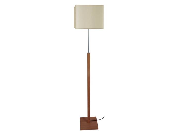 Lampadaire bois foncé métal abat-jour tissu crème