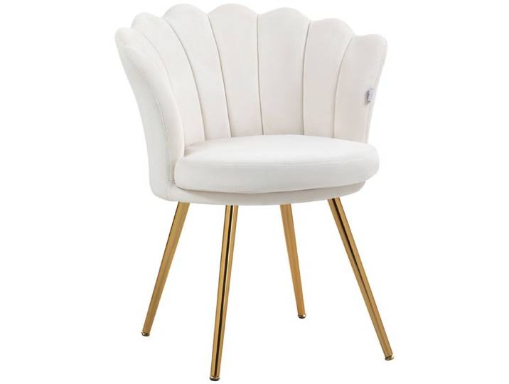 Fauteuil coquillage chaise coiffeuse fauteuil en velours fauteuil de salon avec pieds en métal doré crème