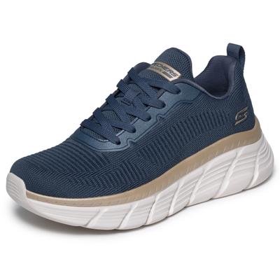 Sneaker SKECHERS "BOBS B FLEX HI-FLYING HI", Damen, Gr. 38, Textil, blau (navy, goldfarben), Schuhe Sneaker, Trainingsschuh, Schnürschuh, Freizeitschuh in veganer Verarbeitung