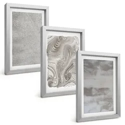 BILDER SET 3er Set - 20x30 cm Silberner Rahmen - Industrielle abstrakte Muster