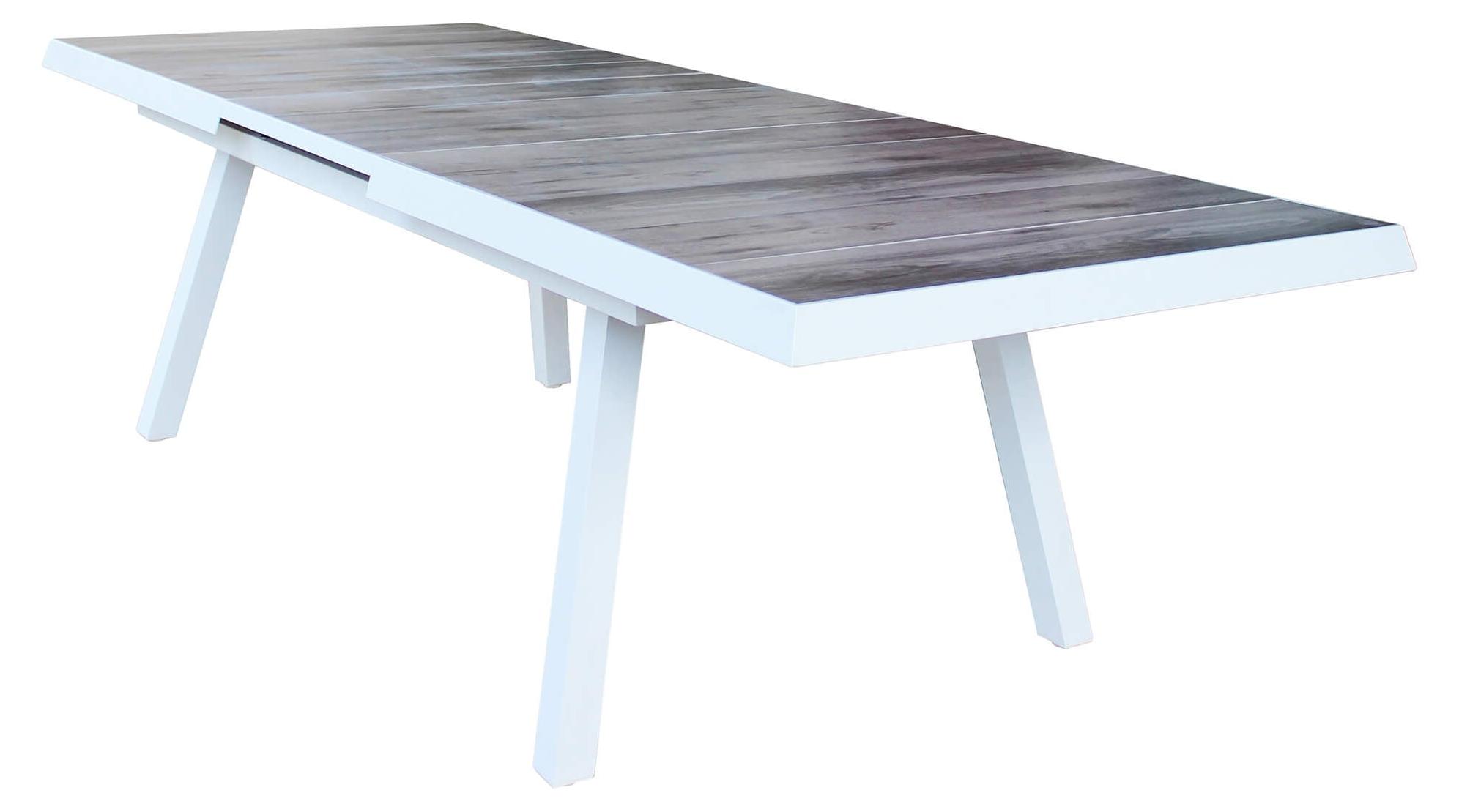 Ausziehbarer Gartentisch aus Aluminium mit Keramikplatte im Holzdekor, 205/265 cm, Modell Lincoln - Weiß