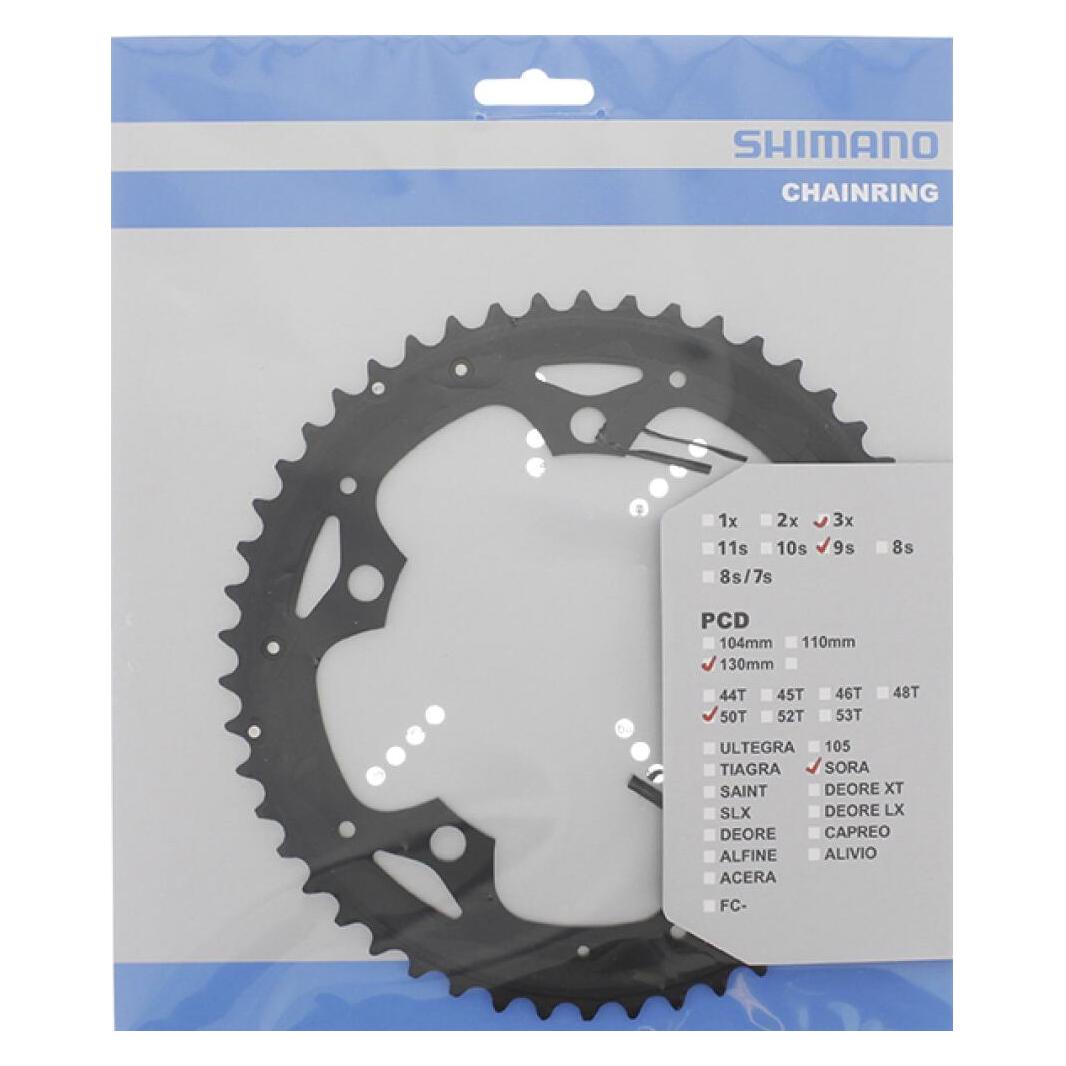 Shimano Kettenblatt SORA FC-3503 50 Zähn D für Hosenschutz schwarz (50) (Y1NC98030)