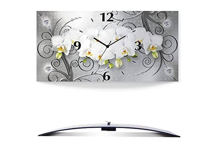 ARTLAND Wanddeko Wanduhr ohne Tickgeräusche Alu Funkuhr lautlos 60x30 cm Rechteckig Blumenbilder Orchideen Abstrakt Kunst Blumen Ornamente U1QV