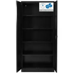 PROREGAL Stahlschrank BEE mit 7 lackierten Fachböden | HxBxT 195x92x42cm | Schwarz-Schwarz | Werkstattschrank Werkzeugschrank Aktenschrank