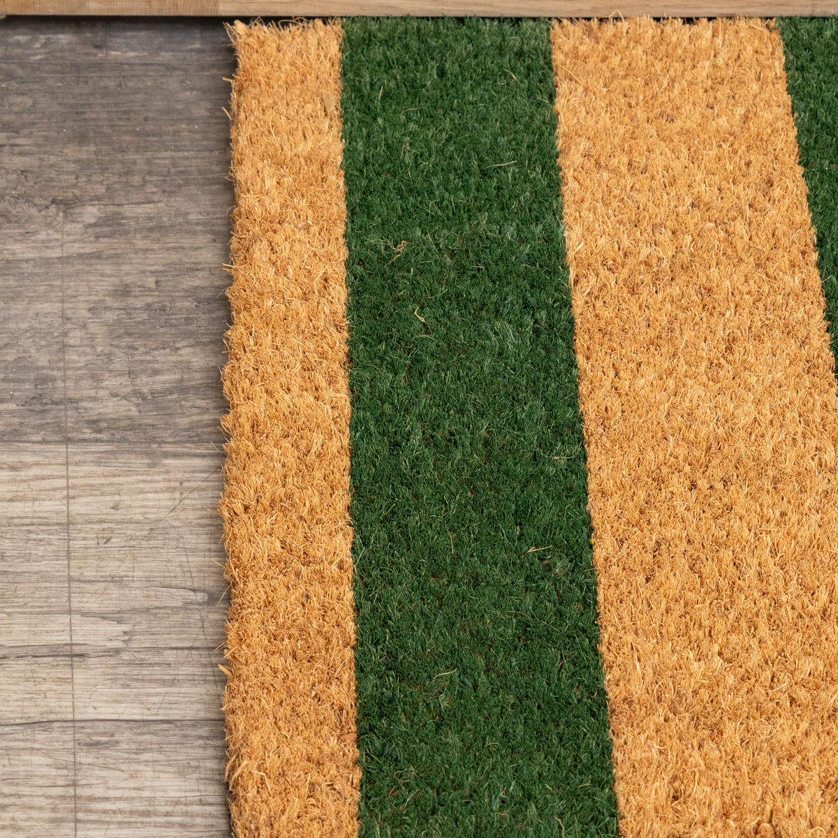 Rectangular Green & Natural Striped Doormat with Scallop Edge Coir