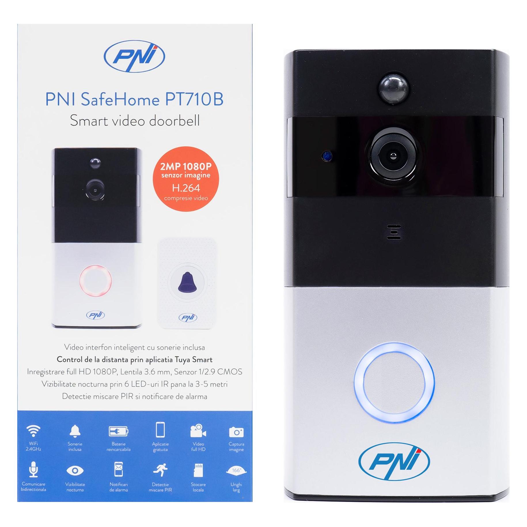 PNI Intelligente Video-Gegensprechanlage SafeHome PT710B WiFi HD, P2P, Akku und Ringer 36 Songs inkl (WLAN) (43699026)