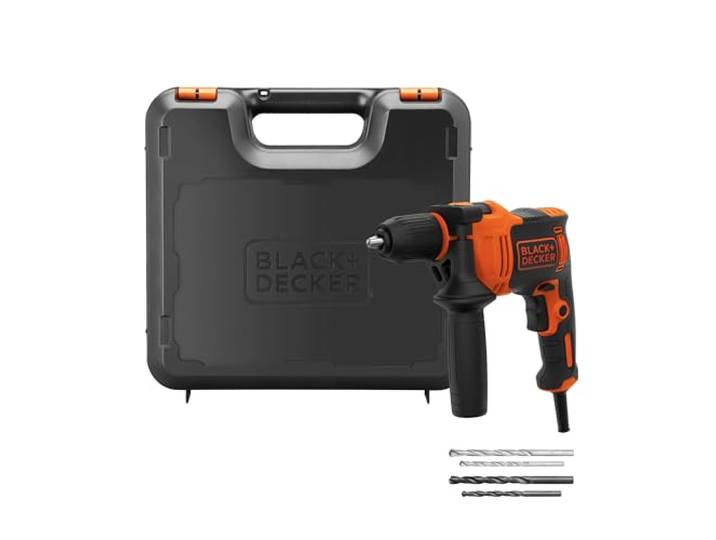 BLACK+DECKER Perceuse à percussion filaire 710W\, BEH710K-QS 0-2 800 tr/min\, 4 forets et mallette inclus