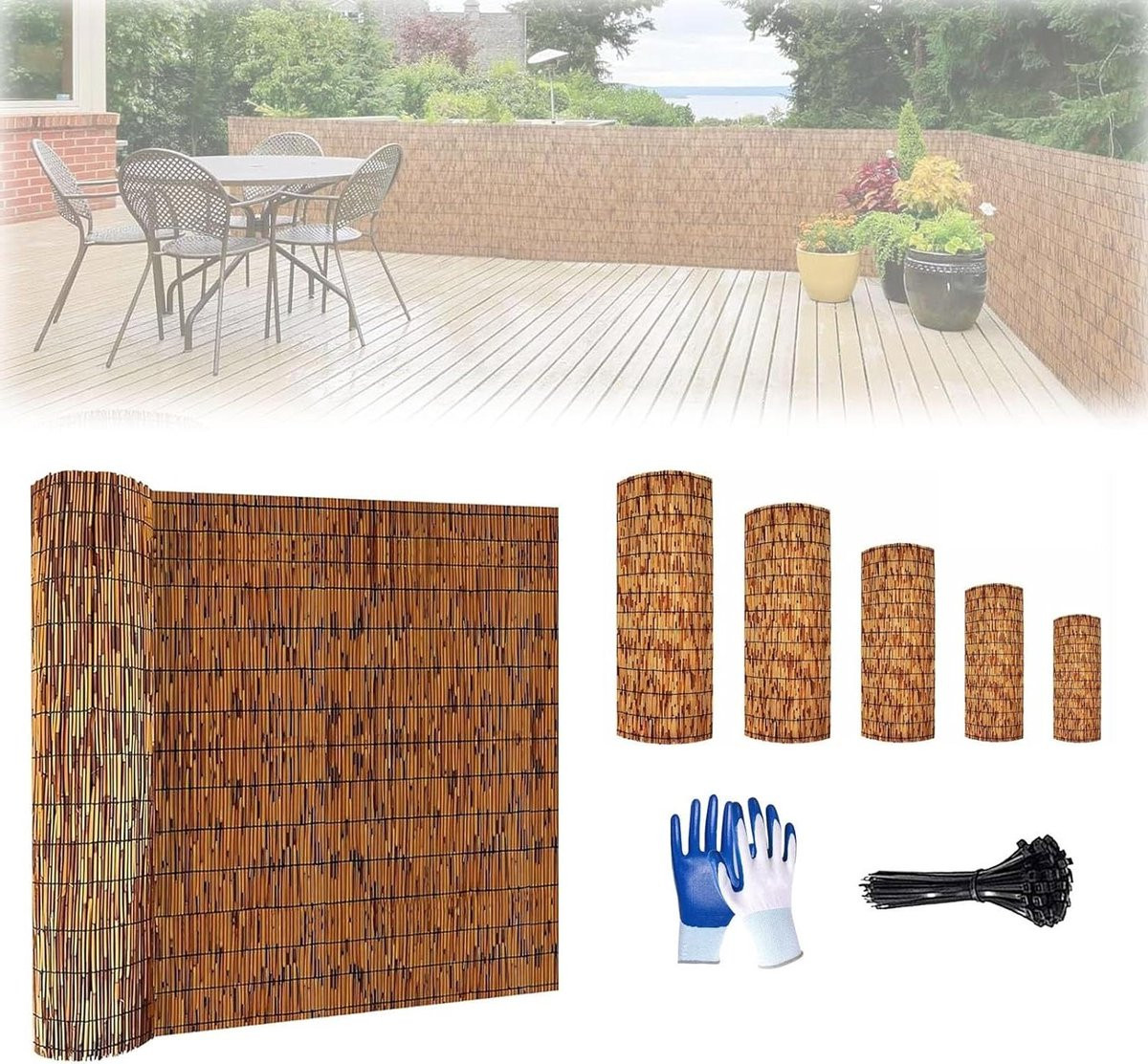 Natuurlijke Rietrol Bruin - Gecarboniseerd Riet voor Privacy - B/H: 500 x 200 cm