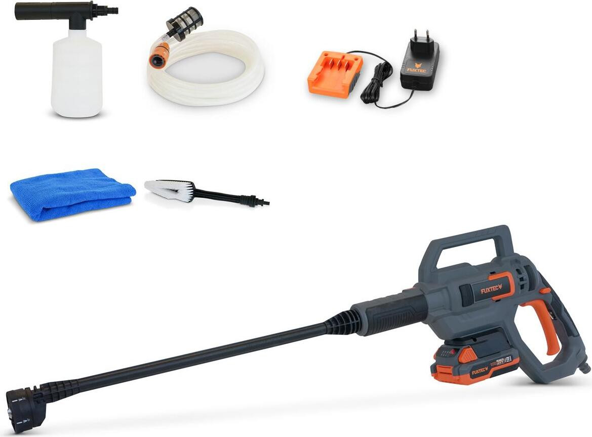 Fuxtec FX-E1HDR20 accu-hogedrukreiniger set met 2Ah accu en 1A oplader