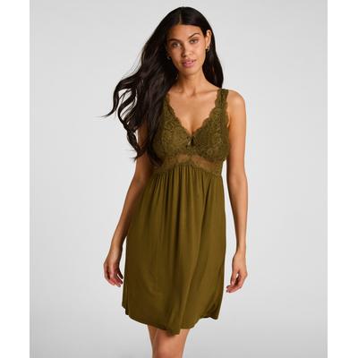Pyjama HUNKEMÖLLER "Nora Lace Slip Dress", Damen, Gr. XS, grün, 95% Viskose, 5% Elasthan, Homewear-Sets Pyjama