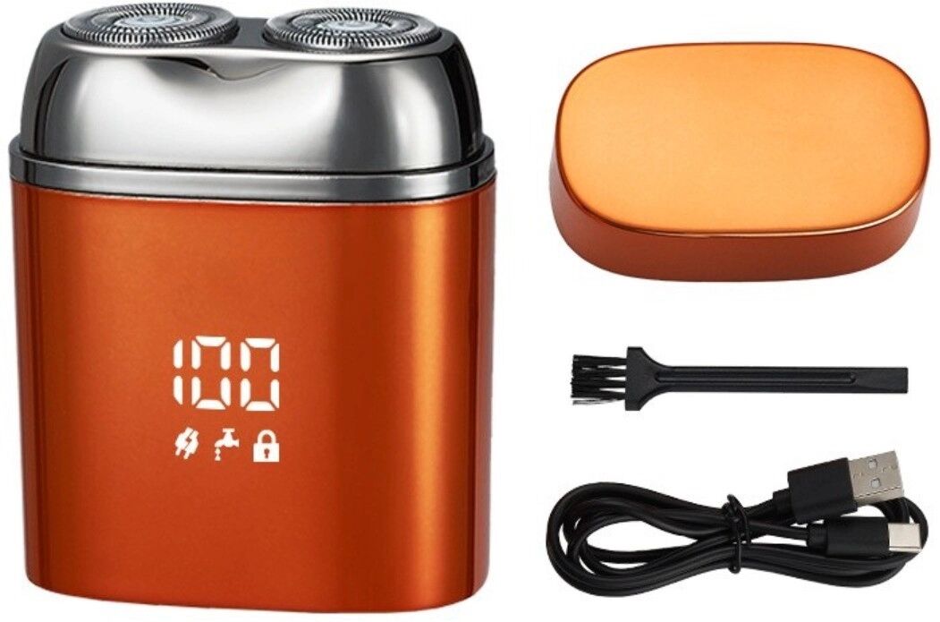INF Rasoir électrique homme - Rasoir rechargeable humide et sec avec tête flottante 3D, système rotatif turbo, lames Orange