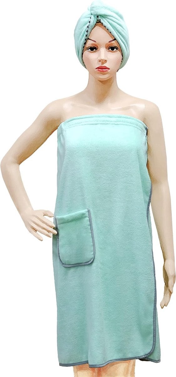 Vrouwen microvezel body wrap badhanddoek en haarhanddoek - sneldrogend - groen - 1 maat